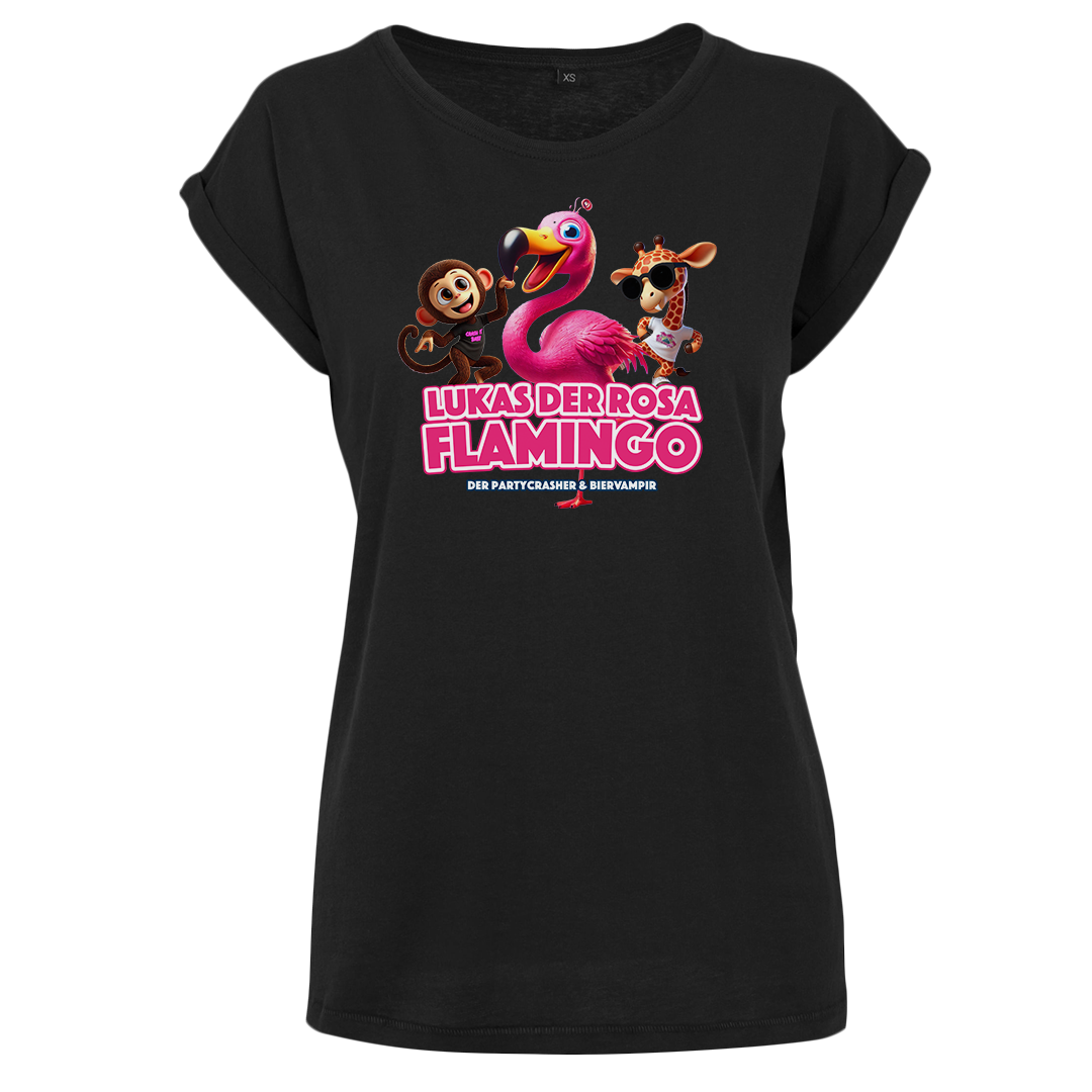 Partycrasher & Biervampir - Lukas der Rosa Flamingo - Girl Extendend Shirt [black]